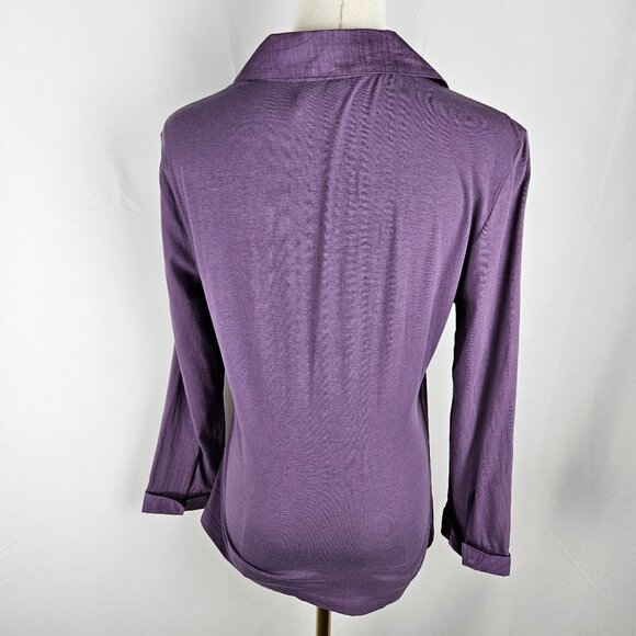 Nic + Zoe Top Medium Purple Ruffled Wrap Long-Sleeve Knit Romantic Stretch - Picture 4 of 9